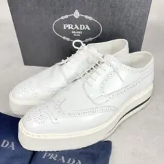 プラダ　PRADA プラットフォーム　厚底　レザー　シューズ　ウイングチップ　7