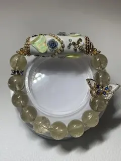 天然石 ルチルクォーツ×ブルートパーズ 天然石ブレスレット ゴールド 