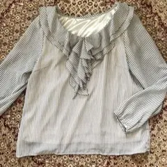 長袖 シャツ ブラウス M レディース トップス ストライプ フリル シースルー