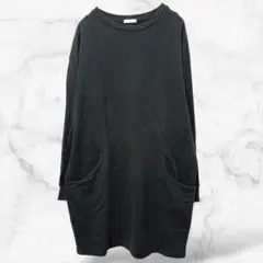 【ジーユー】長袖ワンピース 黒無地 コットン混 ゆったり 体型カバー(S)綿