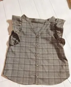 CECIL McBEE チェック柄フリル袖ブラウス M