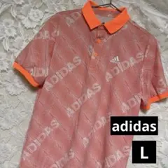 adidas アディダス 総柄 ロゴ 半袖 ポロシャツ ゴルフ ウェア 人気 L