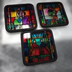 カラフル ステンドグラス風 コースター 3枚セット