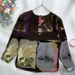 ノーカラージャケットシャツ 9 花柄 ヴィンテージ レトロ 総柄 薄手 美品