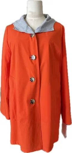 オレンジ ロング丈ジャケット グレー フード付き