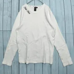 【カールカナイ】長袖Tシャツ ロンT首元刺繍バックプリント ホワイト L 90s