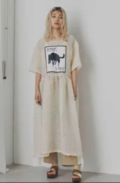 OKIRAKU × ROSE BUD ムーンドッグ グラフィックシアーワンピース