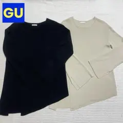 GU ジーユー サイドスリットニットチュニック長袖 XS ブラック ナチュラル