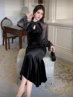 【DAZY 】袖付きベルベット風ドレス