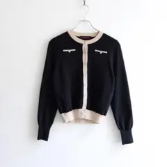 CABaN コットンカシミヤ バイカラークルーネックカーディガン