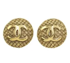 S2570 美品 シャネル ココマーク マトラッセ柄 ラウンド イヤリング