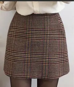 【大きいサイズ有/裏地付き】大人レトロチェック柄台形ミニタイトスカート