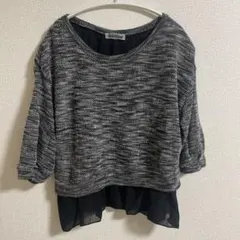 NICE CLAUP 七分袖トップス裾切替　フレア ブラック　春　202