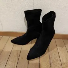 ブラックスエードポインテッドトゥブーティ24cm