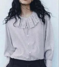 ZARA ギンガムチェックフリルシャツブラウス襟