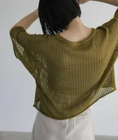 リネンタッチメッシュニットトップス