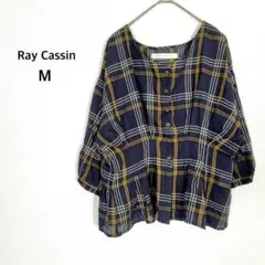 レイカズン◉ブラウス M 紺黒 チェック柄 七分袖 五分袖 きれいめ 綿♡美品