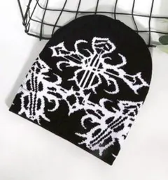 ニットビーニー 十字架　クロス柄　Y2K 地雷系 サブカル ストリート 男女