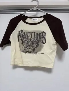 SPINNS ミニT ラグランTシャツ ホワイト×ブラウンのサムネイル