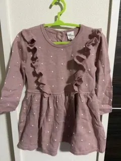 H&M ピンク ドット フリル ワンピース 80