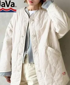 Classical Elf のノーカラーキルティングジャケット　アイボリー　XL