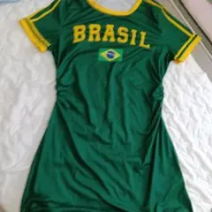 BRASIL ロゴ 半袖 ミニワンピース グリーン