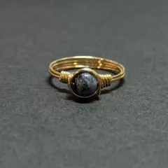 WR778G 天然石 パワーストーン ワイヤーリング ブラックスターアクアマリン