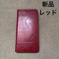 【4】iPhone7plus 8plus スマホケース 赤 手帳型 花柄男女兼用