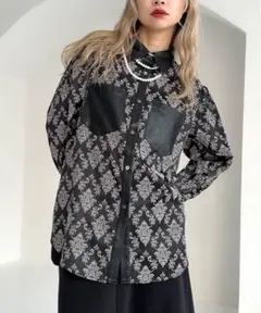 HARE ジャガード　フェイクレザーキリカエシャツ　ブラック