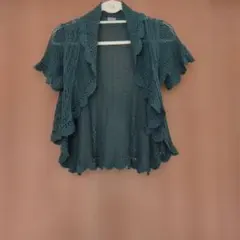 axes 青緑色 かぎ針レース編み カーディガン 半袖　Mサイズ