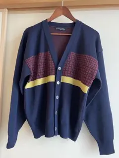 美品】クリスチャンディオールカーディガンロゴ刺繍バイカラーネイビーL
