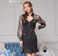 【dazzy store】キャバドレス S ブラック レース マーメイド 長袖