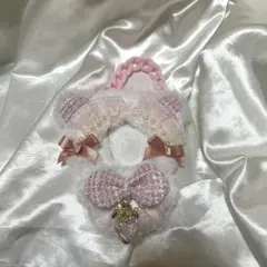 ぬい服　ちびぐるみ　ホワイト×ピンク(ツイード)　くま