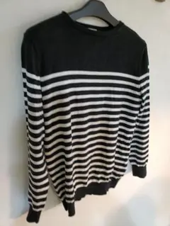 GU 黒と白のストライプ Lサイズ ニットセーター コットン