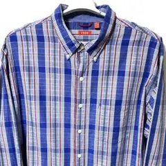 長袖シャツ XL 総柄 チェック ブルー 青 赤 レッド オーバーサイズ