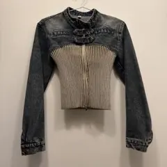 liya studioデニムリブニットクロップドジャケット