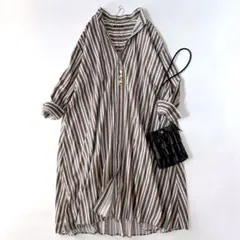 美品⁑ジャーナルスタンダード　バンドカラーAラインシャツワンピース　ストライプ柄