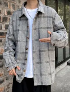 ウール混紡 チェック柄 シャツジャケット Lサイズ