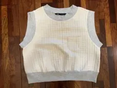 美品 ZARA アイボリー グレー クロップドニットベスト M