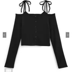 GRL ショルダーリボンオフショルテレコリブトップス[dk1263]