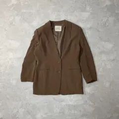 テーラードジャケット ブラウン ストライプ レトロ　オフィスカジュアル