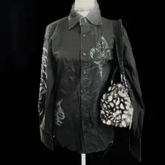 00s archive シャツ ブラウス 英字 ラメ y2k パンク グランジ