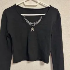 《平成ギャル・Y2K》黒トップス チェーン付き