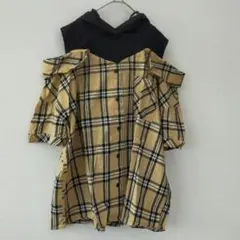 CECIL McBEE セシルマクビー 肩出し チェック柄 フード付きシャツ M