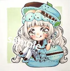 自作イラスト　手描きイラスト　チョコミント　マカロン　オリキャラ　オリジナル