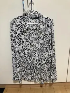 ZARA ボタニカル柄 長袖シャツ ホワイト ブラック XXLのサムネイル
