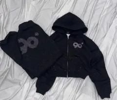 シルバー　9090 Logo Glitter Zip Hoodie Pants