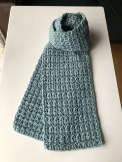 【ハンドメイド】V字模様のマフラー❤️秋冬大活躍　男女兼用　★エメラルド