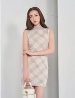 darich チェックジャガードノースリニットミニワンピース