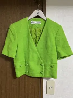 ZARA ライムグリーン　半袖ブレザー　XS